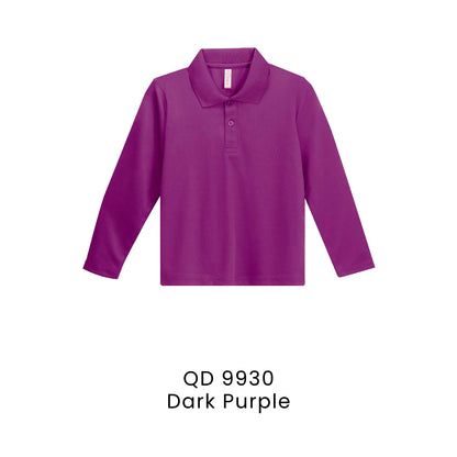 QD 9930 Dark Purple - QD99 kids microfibre eyelet long sleeve polo shirt in 160gsm