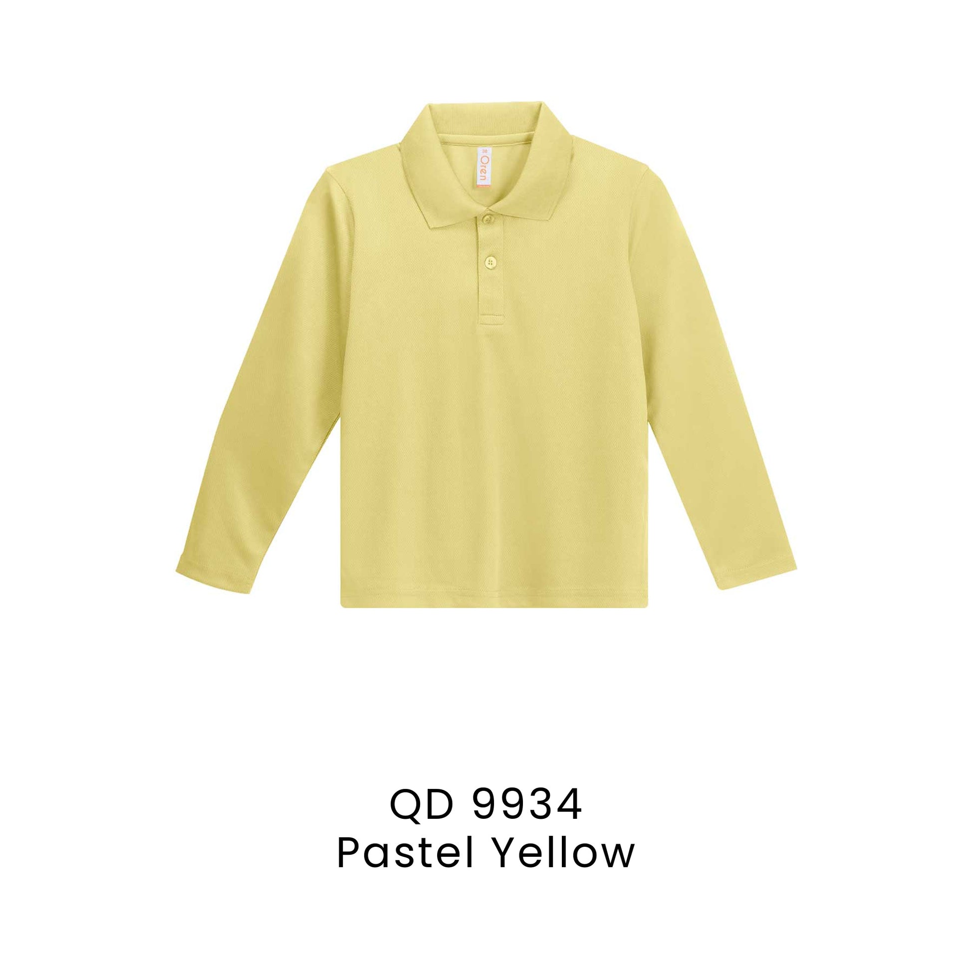 QD 9934 Pastel Yellow - QD99 kids microfibre eyelet long sleeve polo shirt in 160gsm
