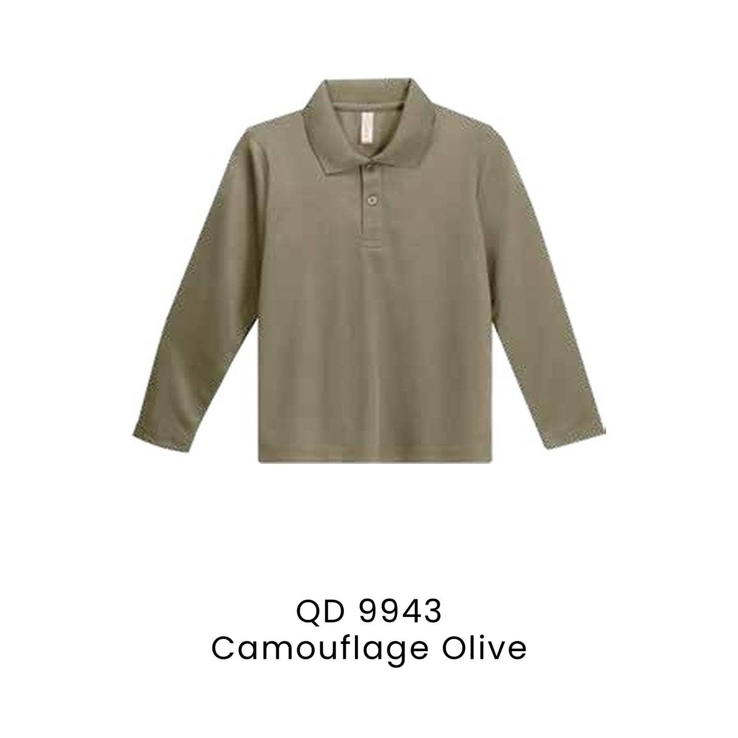 QD 9943 Camouflage Olive - QD99 kids microfibre eyelet long sleeve polo shirt in 160gsm