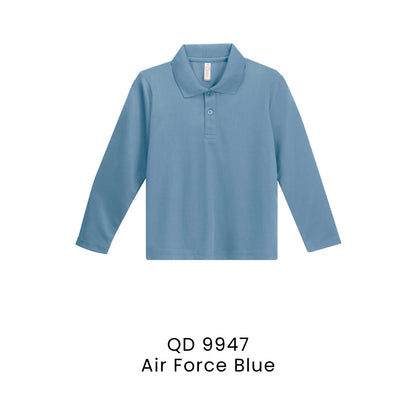 QD 9947 Air Force Blue - QD99 kids microfibre eyelet long sleeve polo shirt in 160gsm