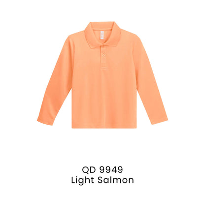 QD 9949 Light Salmon - QD99 kids microfibre eyelet long sleeve polo shirt in 160gsm