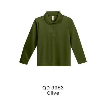 QD 9953 Olive - QD99 kids microfibre eyelet long sleeve polo shirt in 160gsm