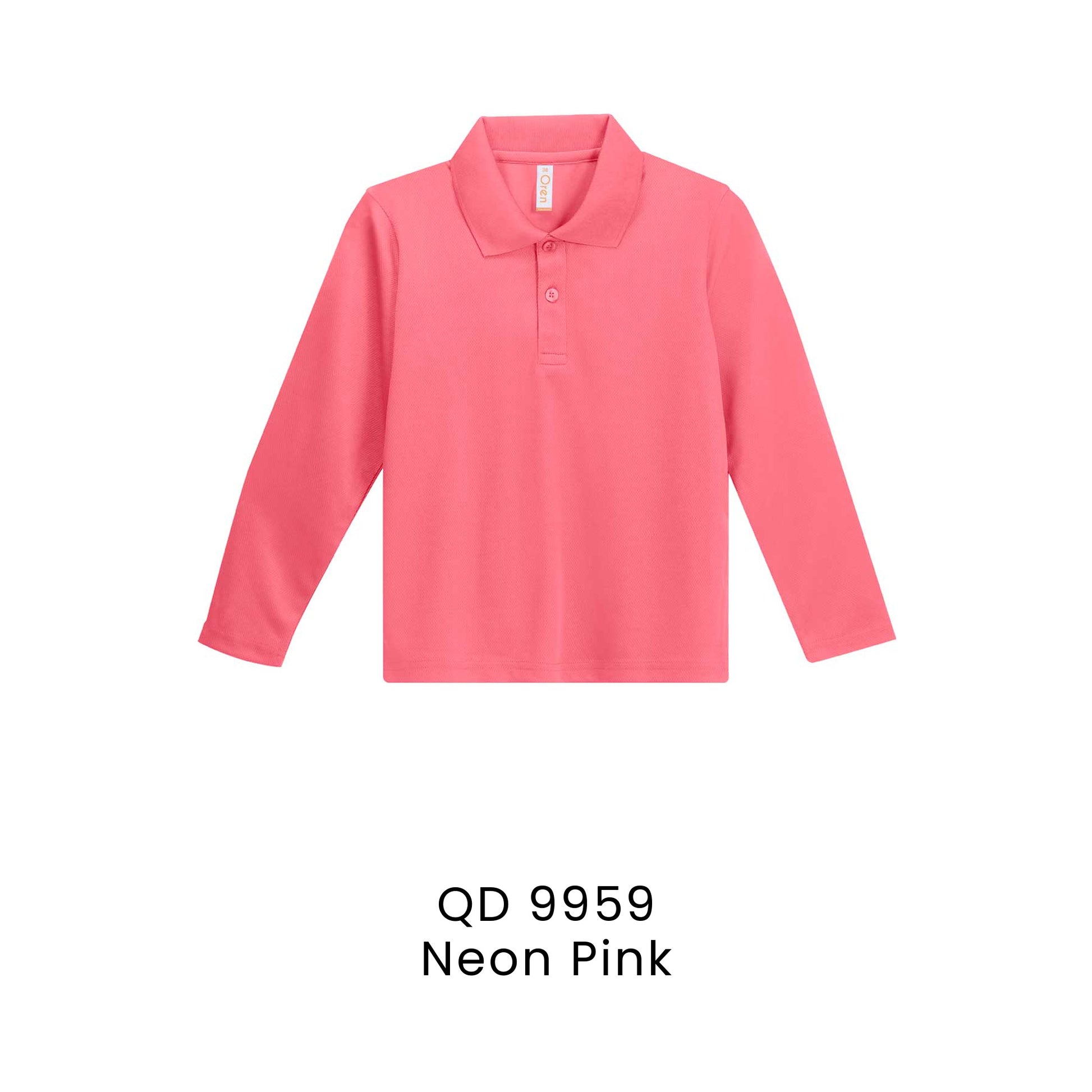 QD 9959 Neon Pink - QD99 kids microfibre eyelet long sleeve polo shirt in 160gsm