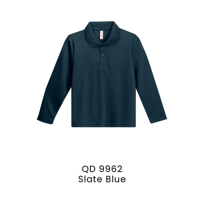 QD 9962 Slate Blue - QD99 kids microfibre eyelet long sleeve polo shirt in 160gsm