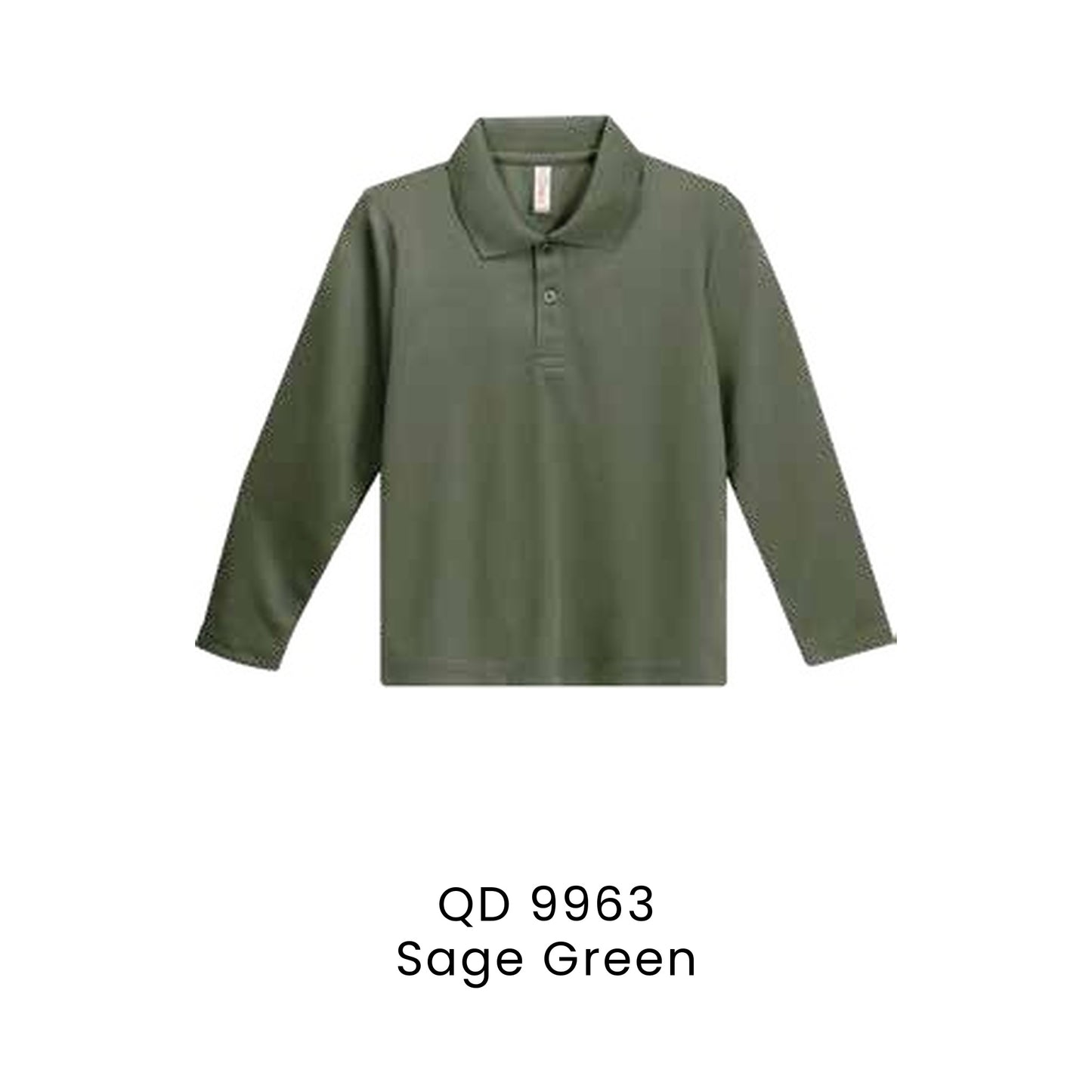 QD 9963 Sage Green - QD99 kids microfibre eyelet long sleeve polo shirt in 160gsm