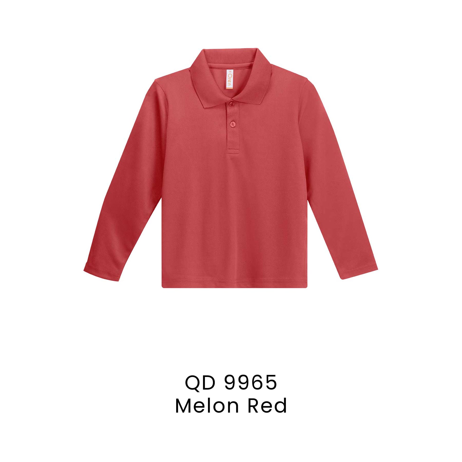 QD 9965 Melon Red - QD99 kids microfibre eyelet long sleeve polo shirt in 160gsm