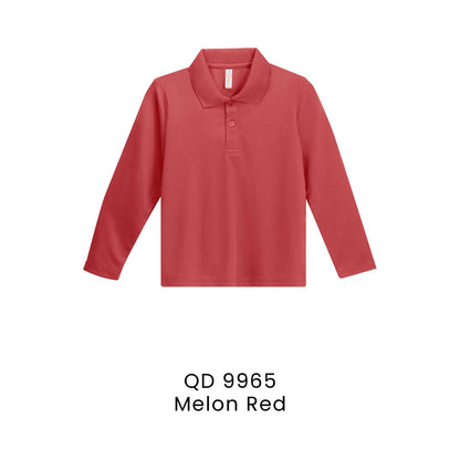 QD 9965 Melon Red - QD99 kids microfibre eyelet long sleeve polo shirt in 160gsm