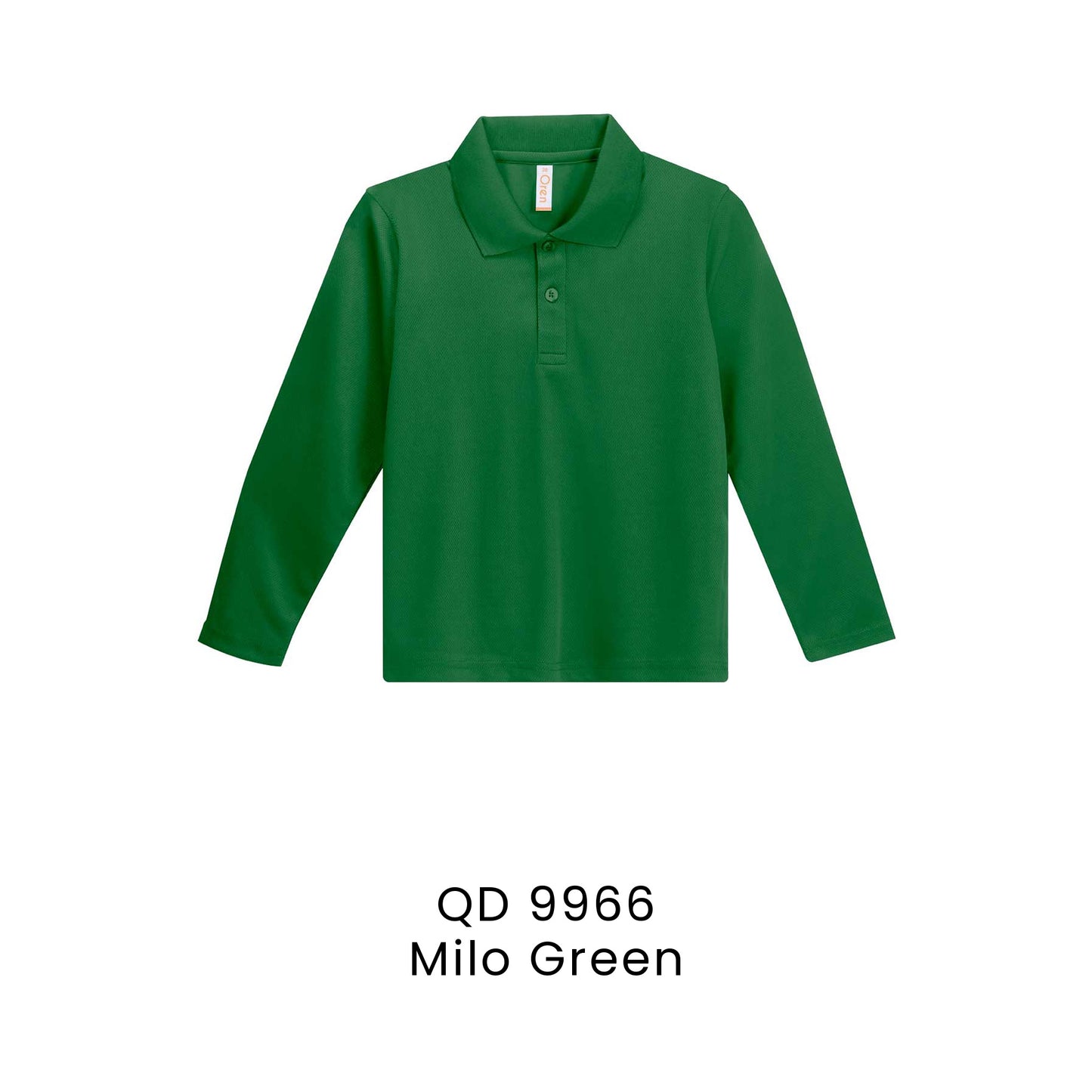 QD 9966 Milo Green - QD99 kids microfibre eyelet long sleeve polo shirt in 160gsm