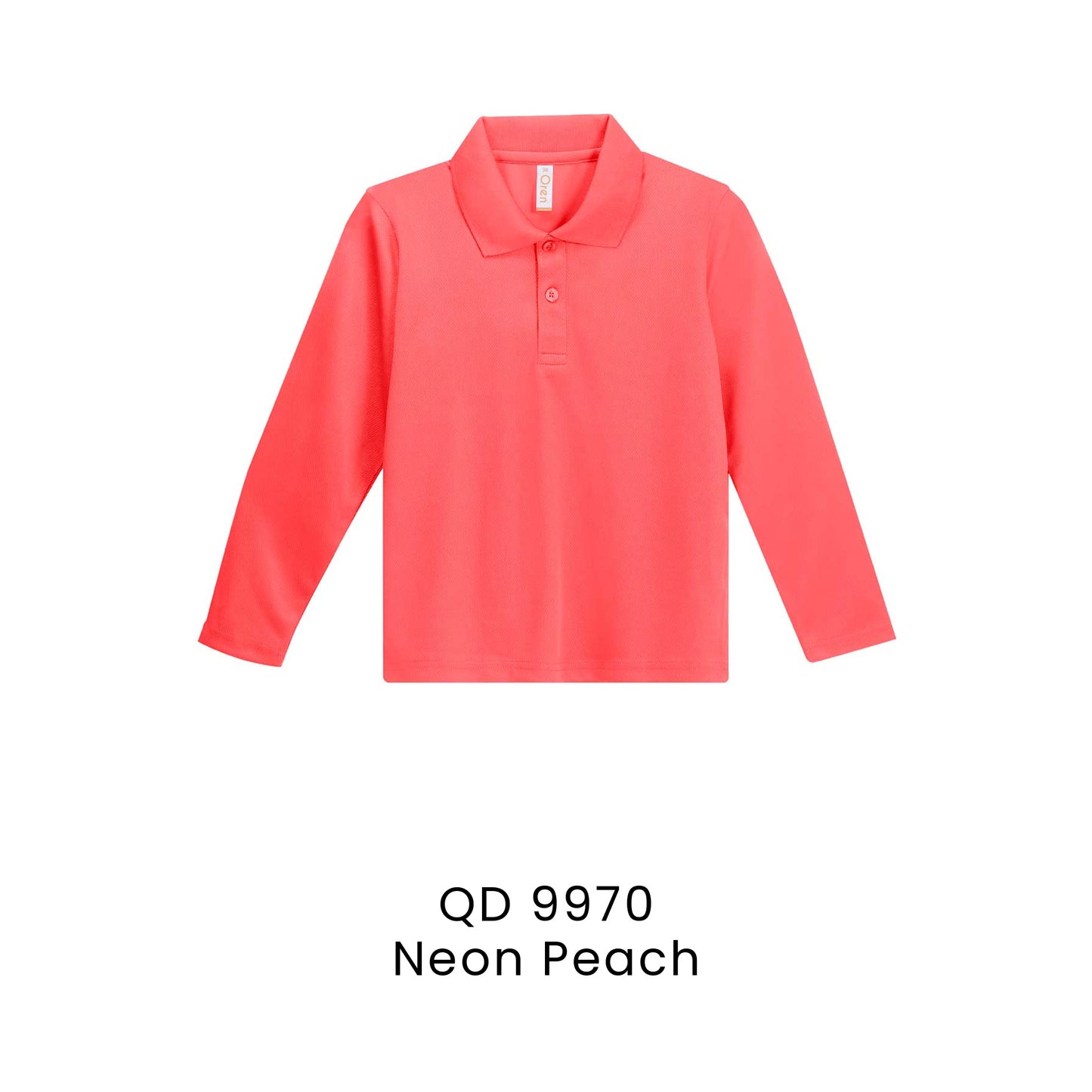 QD 9970 Neon Peach - QD99 kids microfibre eyelet long sleeve polo shirt in 160gsm