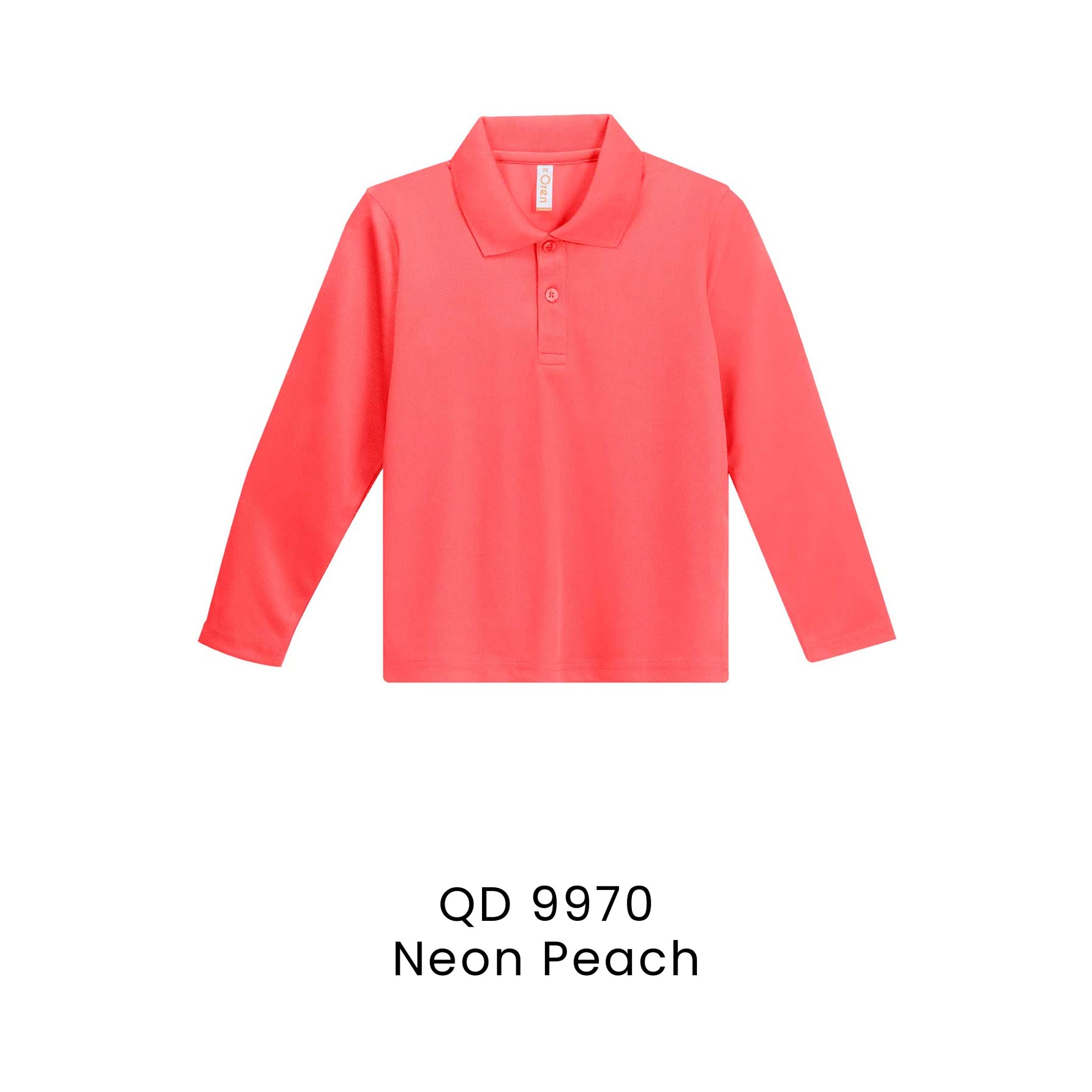 QD 9970 Neon Peach - QD99 kids microfibre eyelet long sleeve polo shirt in 160gsm