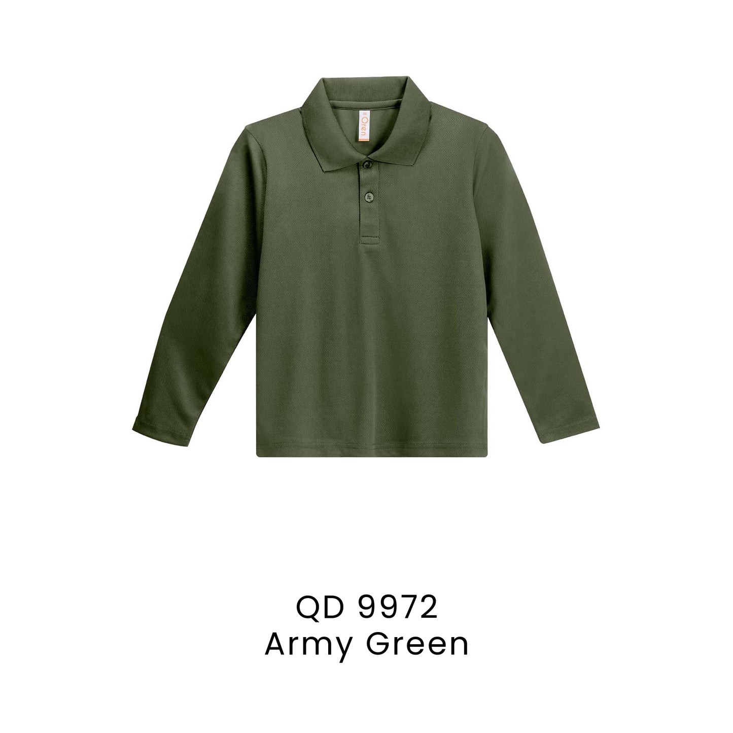 QD 9972 Army Green - QD99 kids microfibre eyelet long sleeve polo shirt in 160gsm