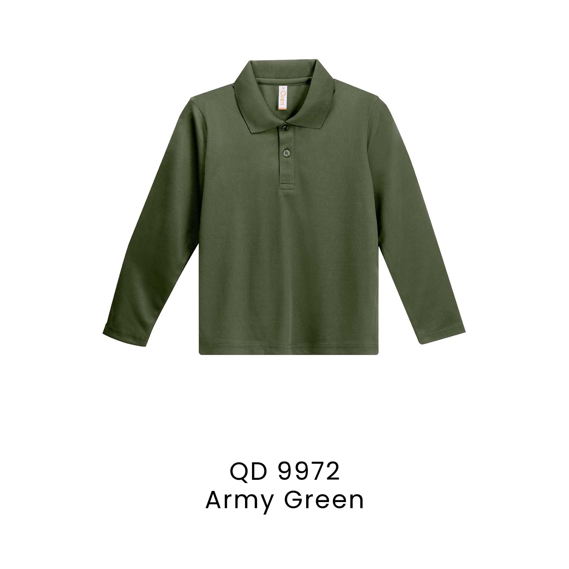 QD 9972 Army Green - QD99 kids microfibre eyelet long sleeve polo shirt in 160gsm