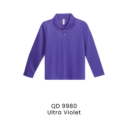 QD 9980 Ultra Violet - QD99 kids microfibre eyelet long sleeve polo shirt in 160gsm