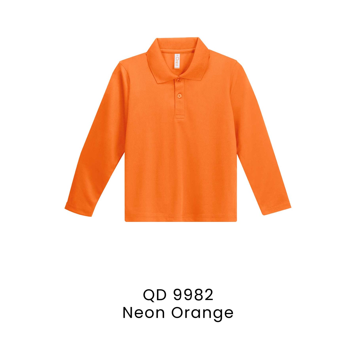 QD 9982 Neon Orange - QD99 kids microfibre eyelet long sleeve polo shirt in 160gsm