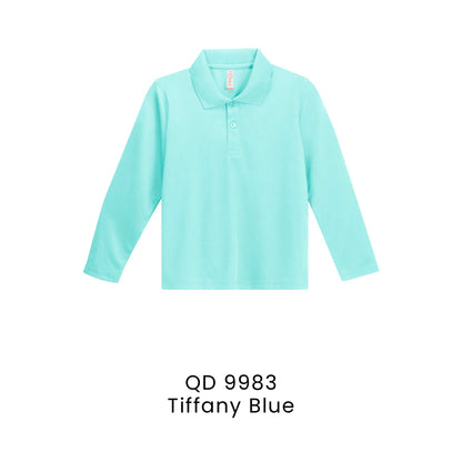 QD 9983 Tiffany Blue - QD99 kids microfibre eyelet long sleeve polo shirt in 160gsm
