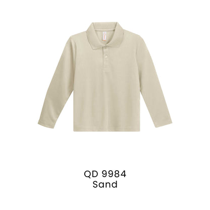 QD 9984 Sand - QD99 kids microfibre eyelet long sleeve polo shirt in 160gsm