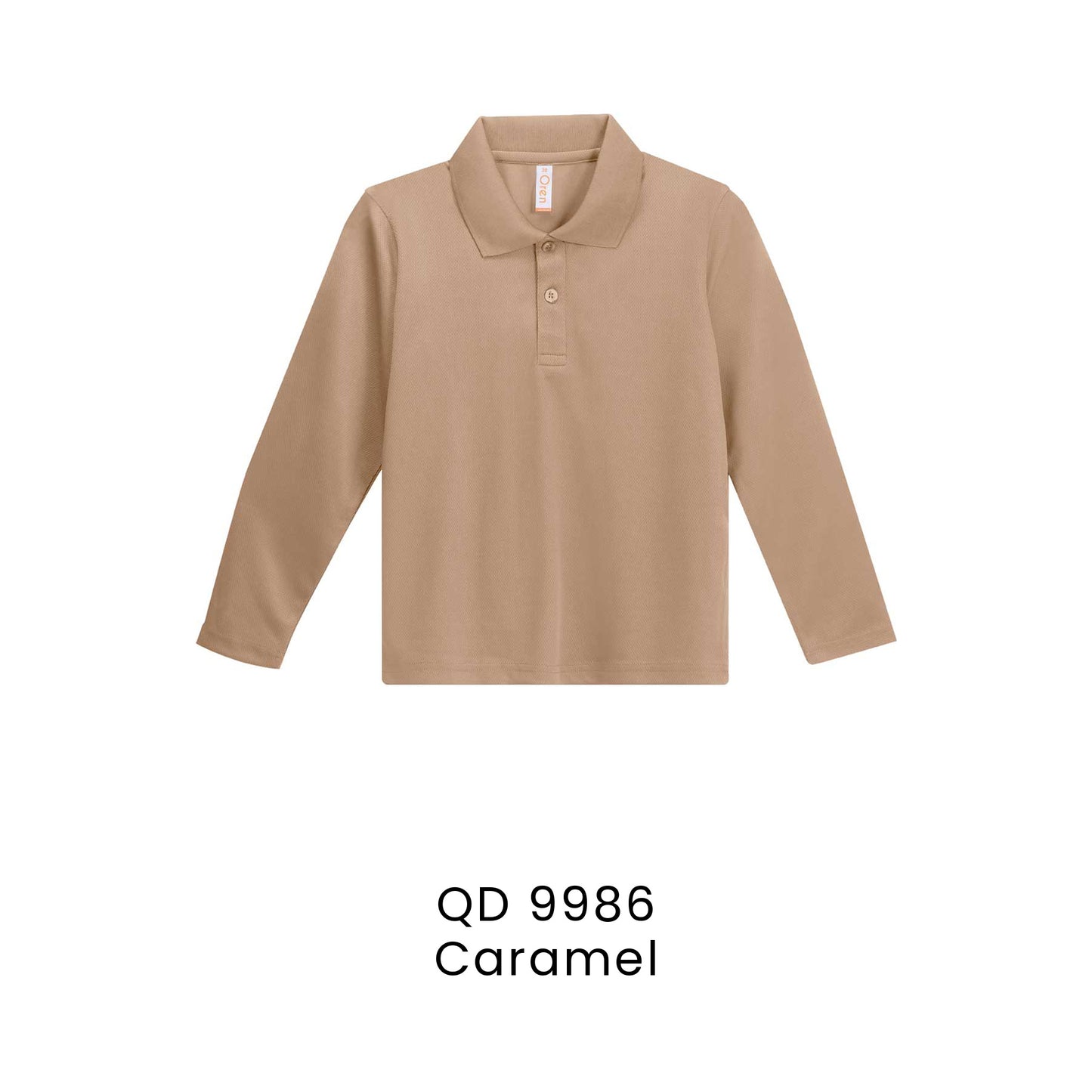 QD 9986 Caramel - QD99 kids microfibre eyelet long sleeve polo shirt in 160gsm
