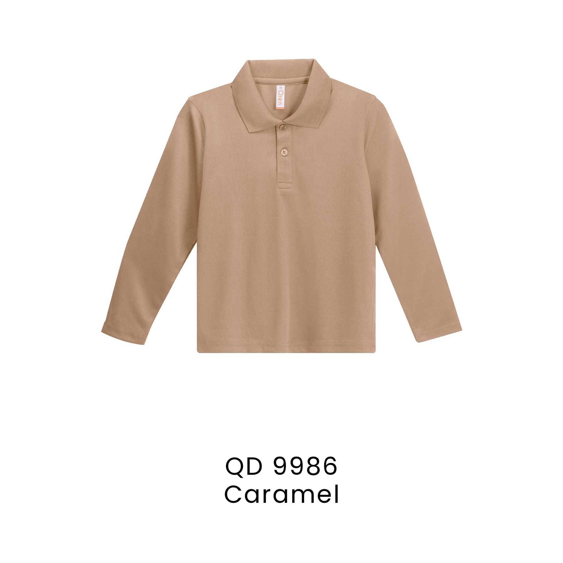 QD 9986 Caramel - QD99 kids microfibre eyelet long sleeve polo shirt in 160gsm