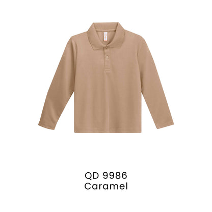 QD 9986 Caramel - QD99 kids microfibre eyelet long sleeve polo shirt in 160gsm