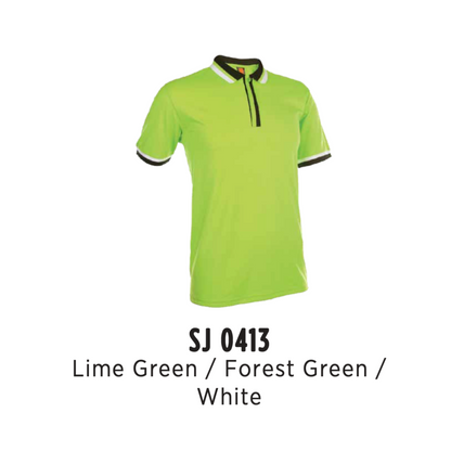 Polo | TC | Short Sleeve | Unisex | 175gsm | Lime Green/Forest Green/White | SJ0413