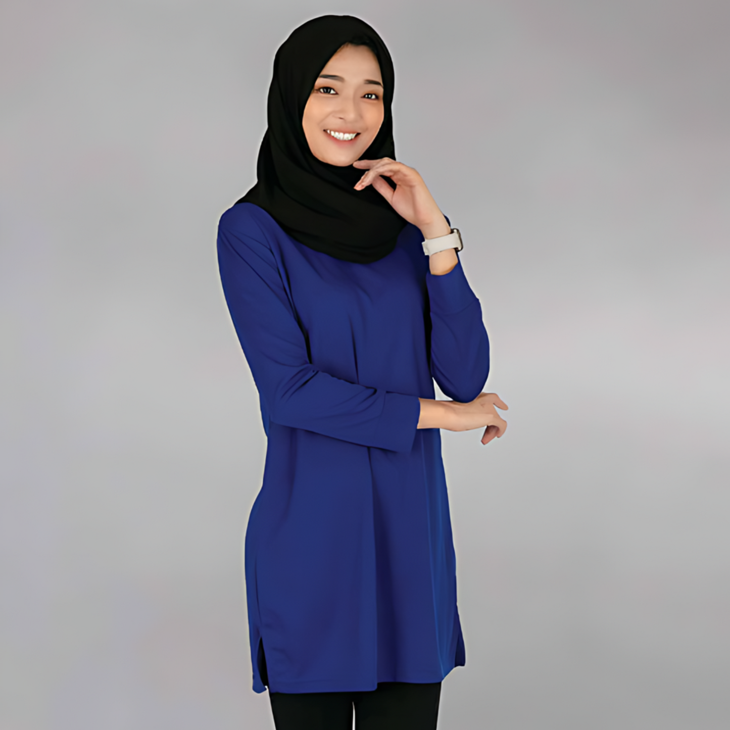 Custom Muslimah - Female Microfibre Eyelet V-Neck Long Sleeve T-Shirt | Plain | SK05