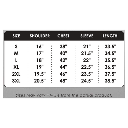 Size Chart - Custom Muslimah Female Microfibre Eyelet V-Neck Long Sleeve | SK05