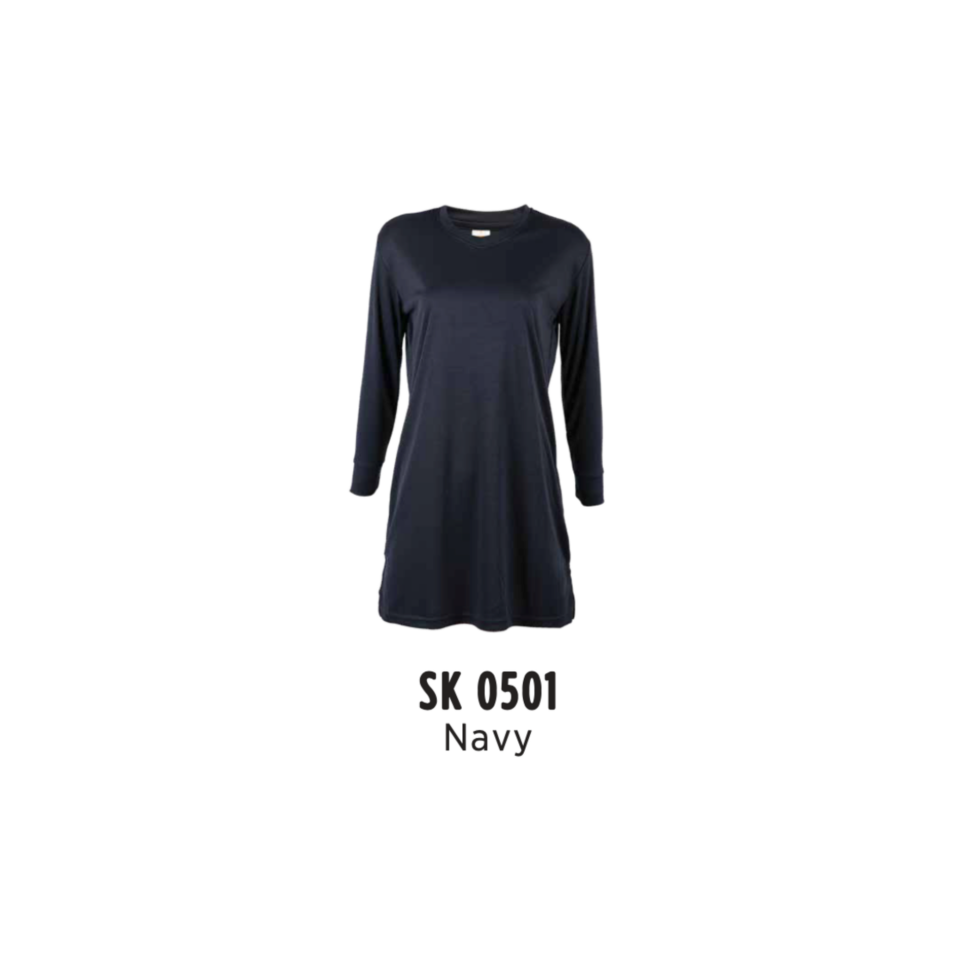 Custom Muslimah - Female Microfibre Eyelet V-Neck Long Sleeve T-Shirt | Plain | Navy | SK0501