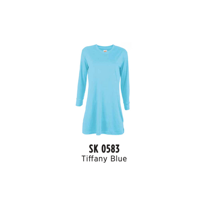 Custom Muslimah - Female Microfibre Eyelet V-Neck Long Sleeve T-Shirt | Plain | Tiffany Blue | SK0583