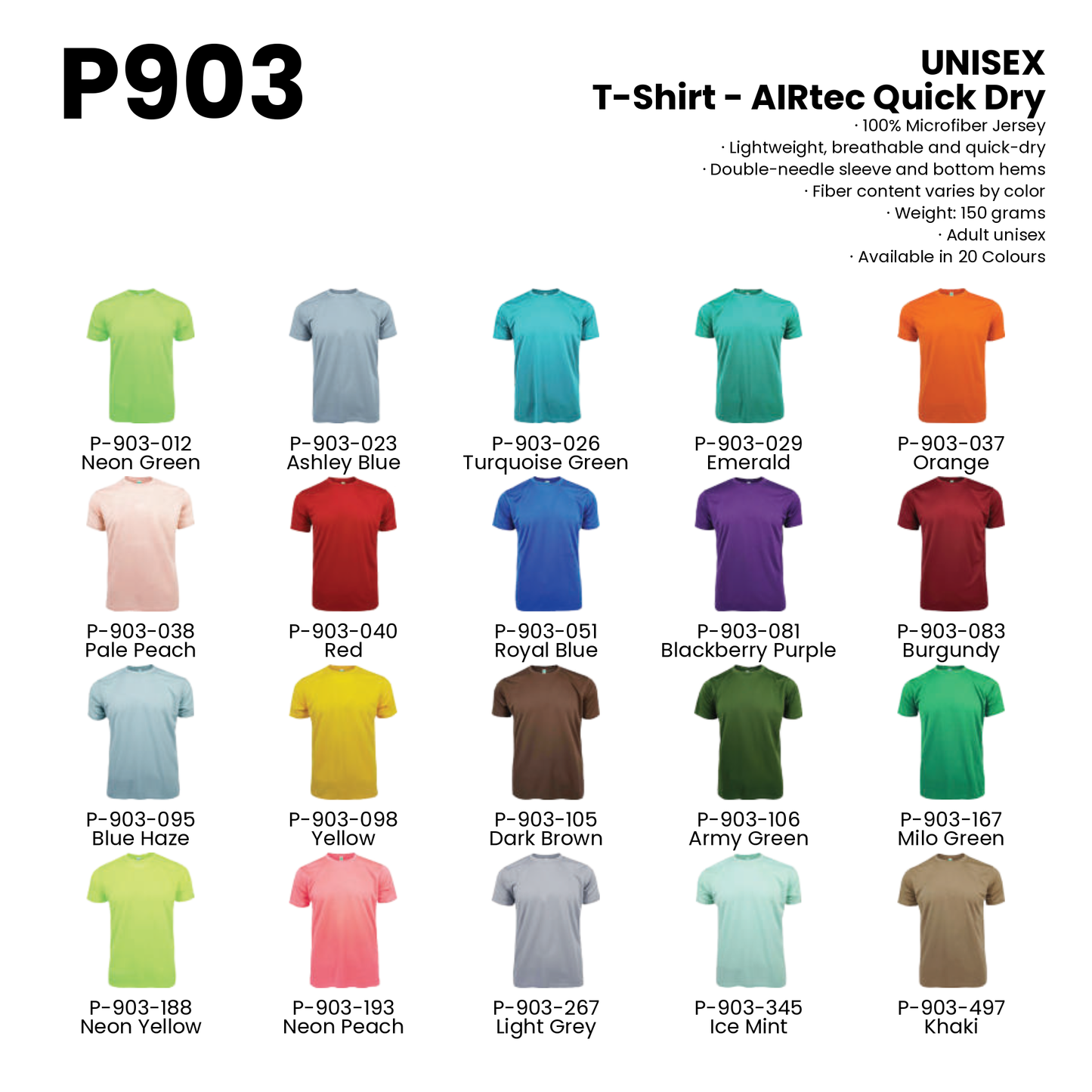 T-Shirt - AIRtec Quick Dry | Microfiber Mini Mesh | Unisex | 150gsm | P903 | Artiztee | Collection