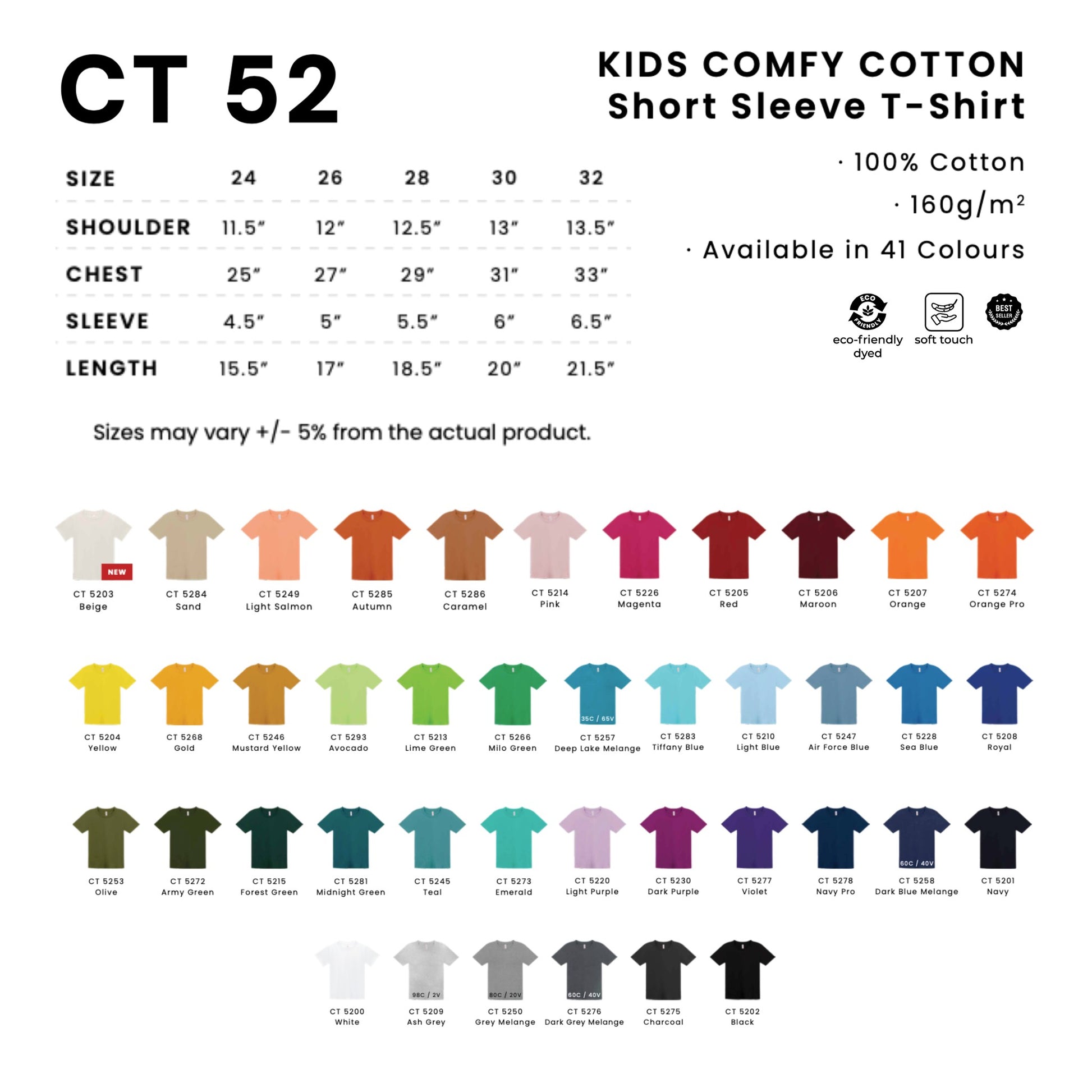 Custom T-Shirt - Kids Comfy Cotton Size Chart | CT52