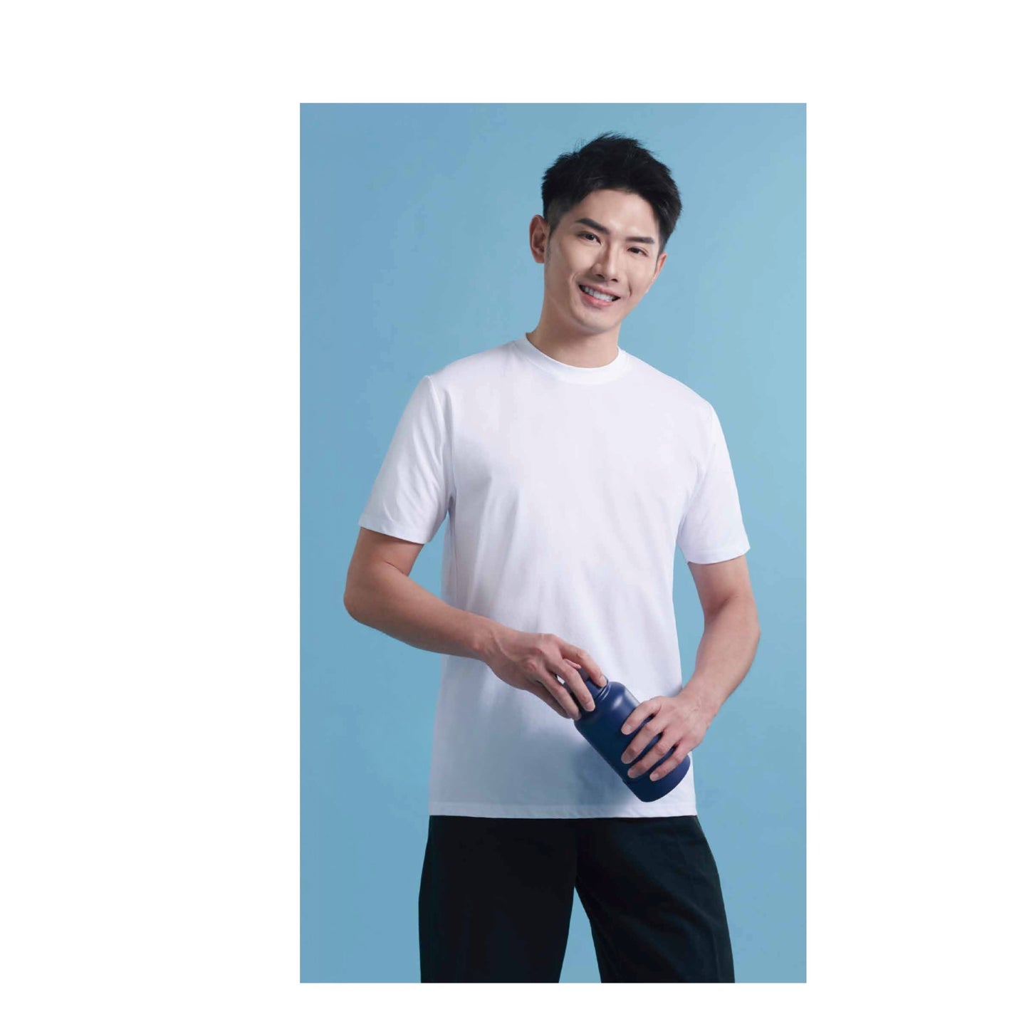 Man wearing the AX03 Axton unisex polyester cotton-feel short sleeve t-shirt in white