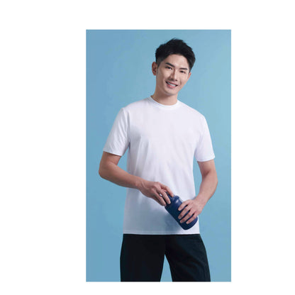 Man wearing the AX03 Axton unisex polyester cotton-feel short sleeve t-shirt in white