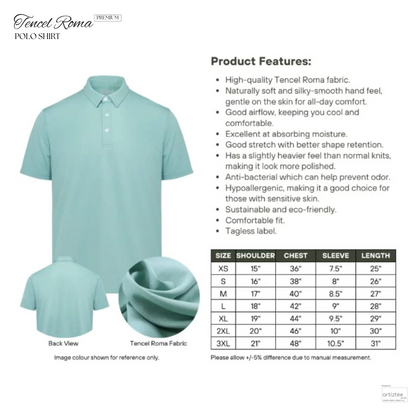 Premium Tencel Roma Polo Shirt | Size Chart | TT03